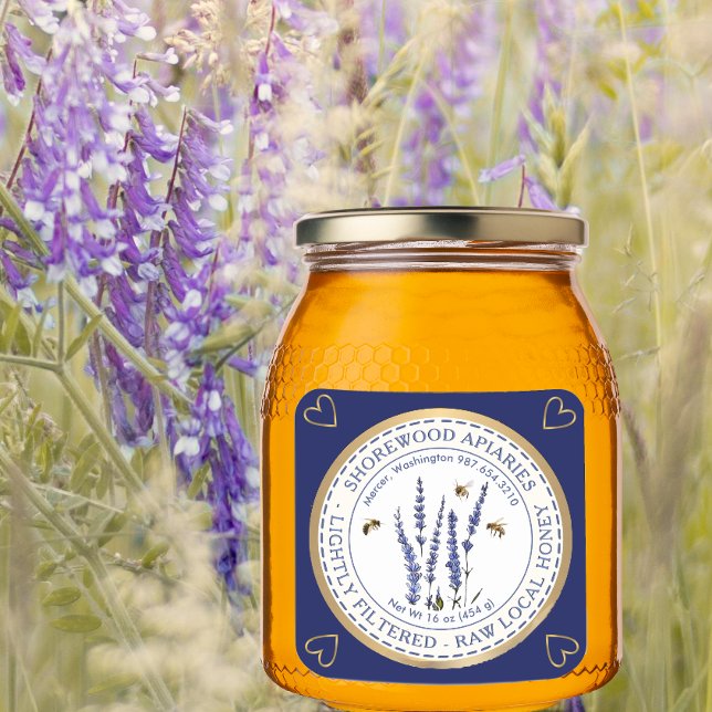 Bees and Lavender Honey Label with Gold Hearts     (Creator Uploaded)