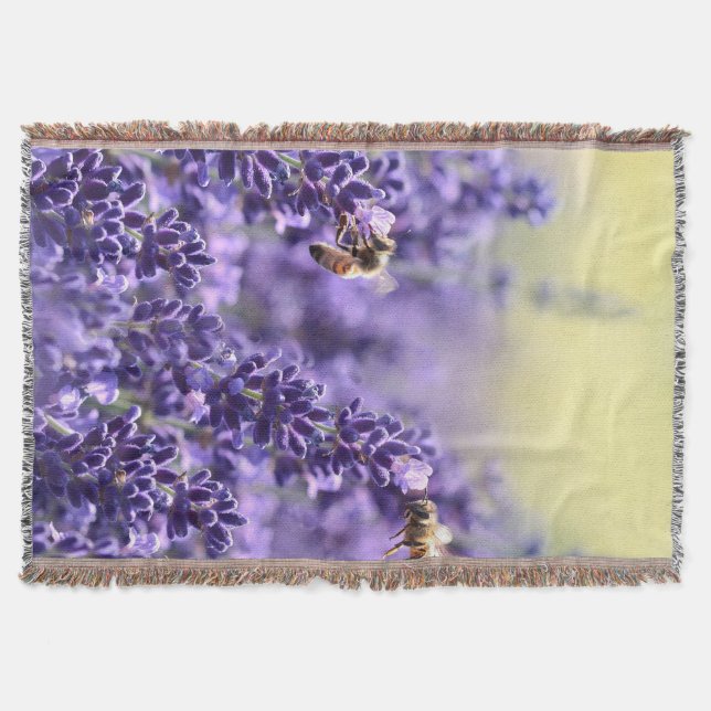 Bees and Lavender Throw Blanket (Front)