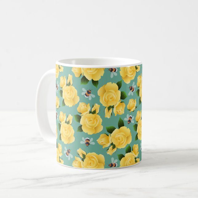 Bees And Roses Coffee Mug (Front Left)