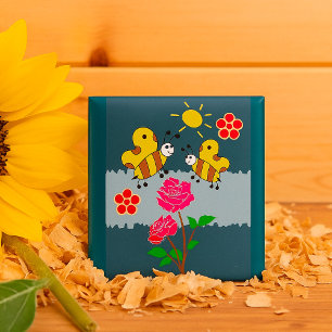 Bees and Roses Floral Garden 2 Inch Square Button
