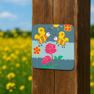 Bees and Roses Floral Garden Square Sticker