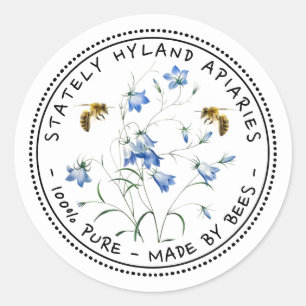 Bees and Vintage Bluebells Honey Jar Lid Label 