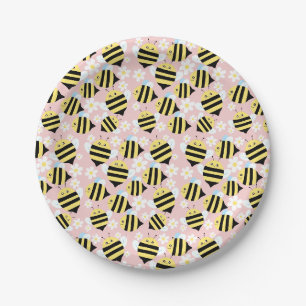 Bees And White Flowers Paper Plate