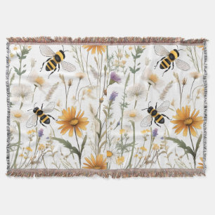 Bees And Wildflowers, Throw Blanket