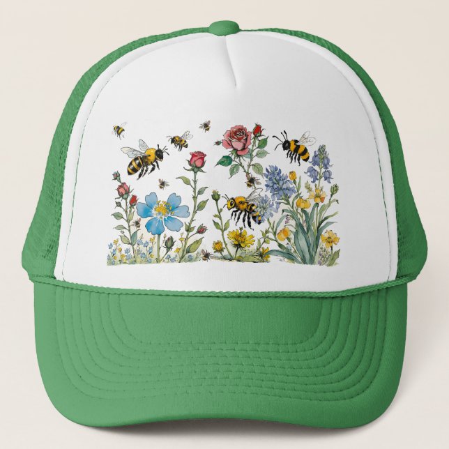 Bees and Wildflowers Trucker Hat (Front)