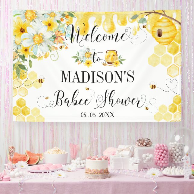 Bees Baby Shower Yellow Floral Backdrop Welcome Banner (Party)