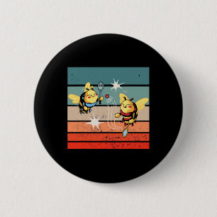 Bees Badminton Dynamic Cartoonish Artwork Funny Pl 2 Inch Round Button