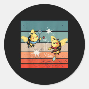 Bees Badminton Dynamic Cartoonish Artwork Funny Pl Classic Round Sticker