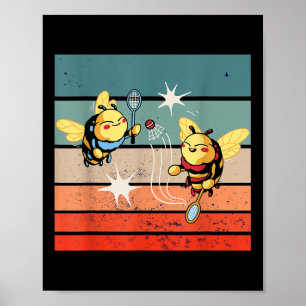 Bees Badminton Dynamic Cartoonish Artwork Funny Pl Poster