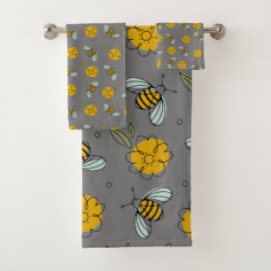 Bees & Buttercups on Grey  Bath Towel Set