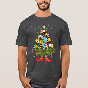 Bees Christmas Tree Lights Funny Santa Hat Lover T-Shirt