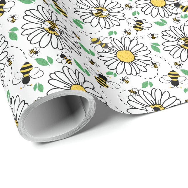 Bees & Daisies Spring Wrapping Paper (Roll Corner)
