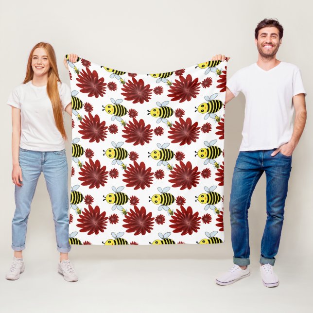 Bees floral pattern  fleece blanket (In Situ)