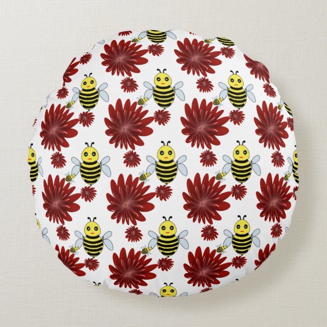 Bees floral pattern  round pillow (Front)