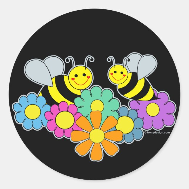 Bees & Flowers Classic Round Sticker (Front)