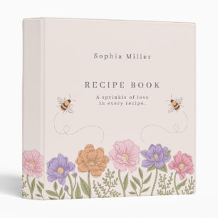 Bees & Flowers Illustration Elegant Recipe Book Binder