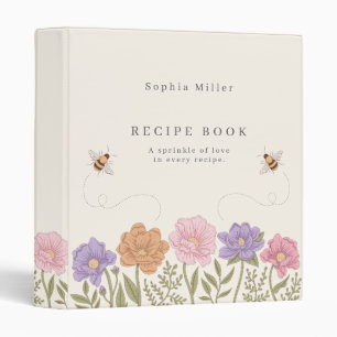 Bees & Flowers Illustration Elegant Recipe Book Binder