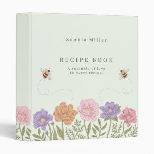 Bees & Flowers Illustration Elegant Recipe Book Binder