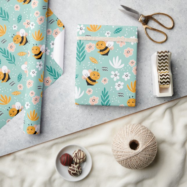 Bees Flowers Leaves  Wrapping Paper (Crafts)
