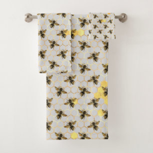 Bees Gold Honeycomb Bath Towel Set