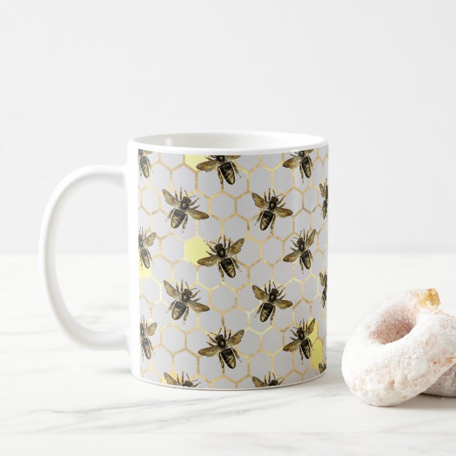 Bees Gold Honeycomb  Coffee Mug (With Donut)