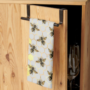 Bees Gold Honeycomb Kitchen Towel