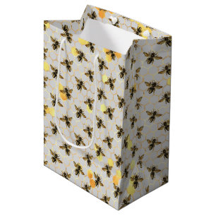 Bees Gold Honeycomb Medium Gift Bag