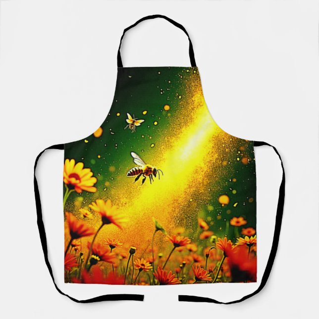 Bees' Golden Pollen Burst Joy Design Apron (Front)