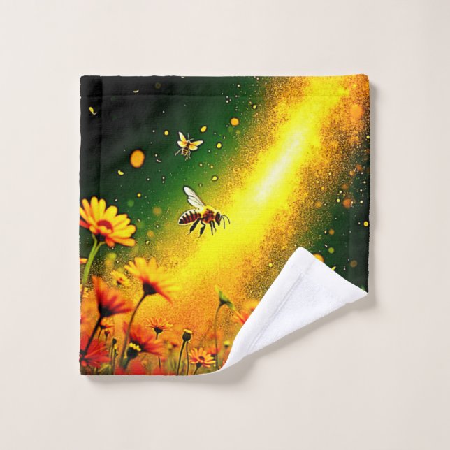 Bees' Golden Pollen Burst Joy Design Bath Towel Set (Wash Cloth)