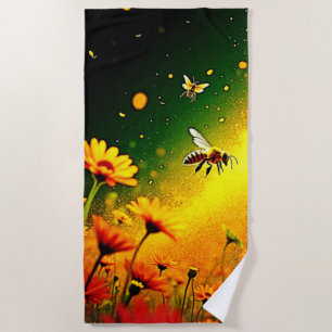 Bees' Golden Pollen Burst Joy Design Beach Towel