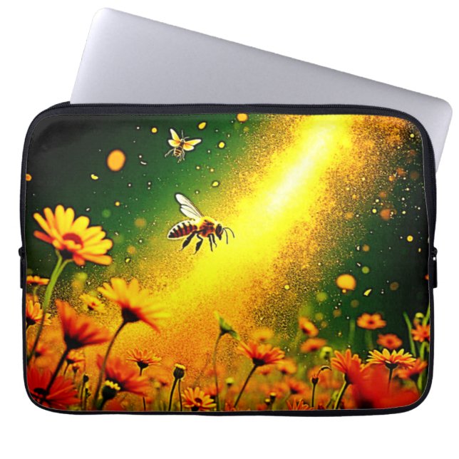Bees' Golden Pollen Burst Joy Design Laptop Sleeve (Front)