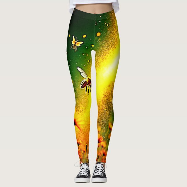 Bees' Golden Pollen Burst Joy Design Leggings (Front)