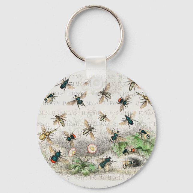 Bees Honey Worker Queen Nature Antique Bee Keychain (Front)