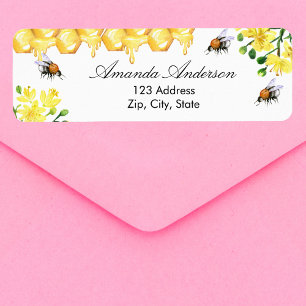 Bees honey yellow floral return address