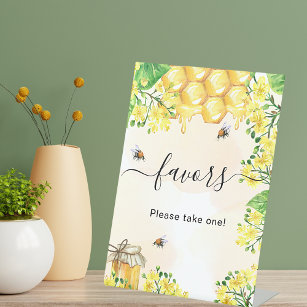 Bees honey yellow florals party favour pedestal sign