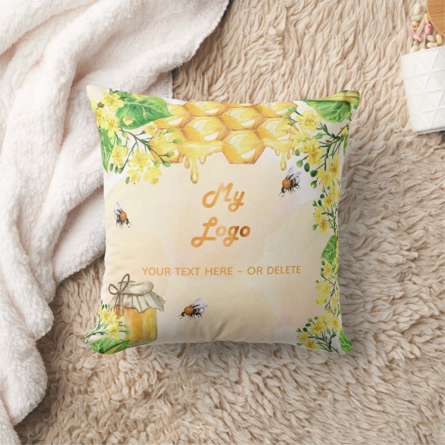 Bees honey yellow flowers business logo throw pillow (Blanket)