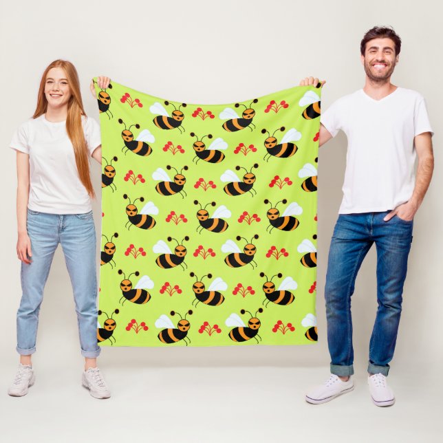 Bees Honeybee Red Flowers Pattern  Fleece Blanket (In Situ)