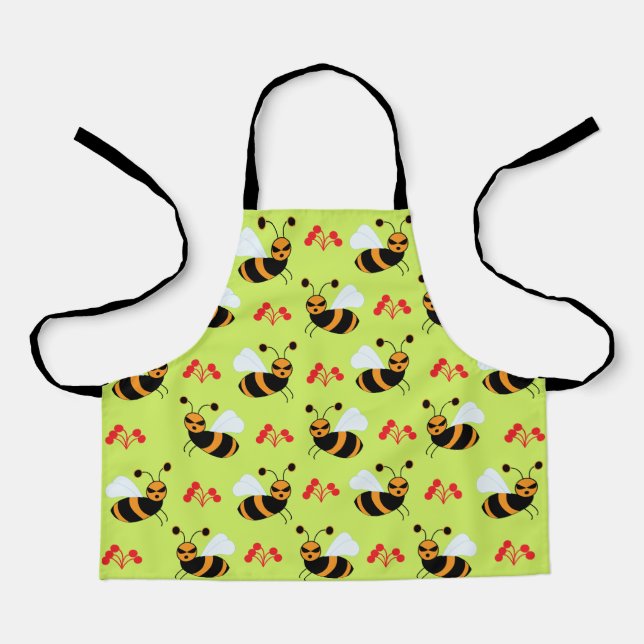 Bees Honeybee Red Flowers Pattern Kids Apron (Front)
