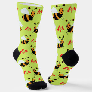 Bees Honeybee Red Flowers Pattern Socks