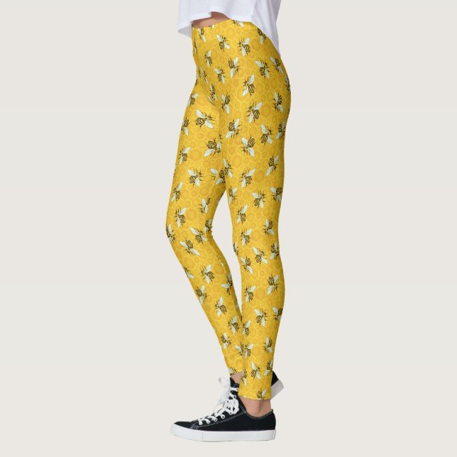 Bees Honeybees Honeycomb Cute Beehive Pattern Leggings (Left)