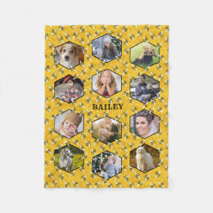 Bees Honeycomb Instagram DIY Family Photo Collage Fleece Blanket