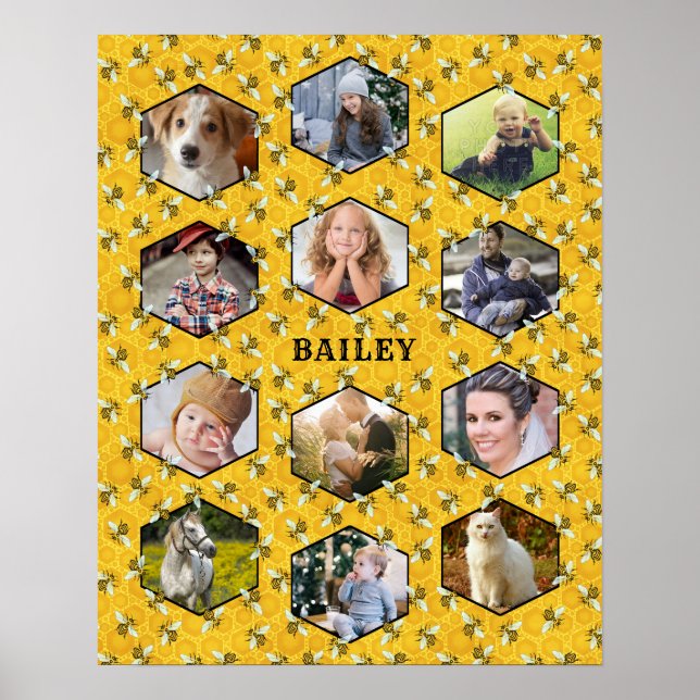 Bees Honeycomb Instagram DIY Family Photo Collage Poster (Front)