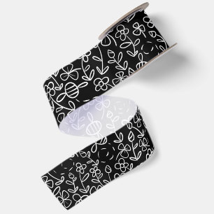 Bees in the garden in Black and White Satin Ribbon