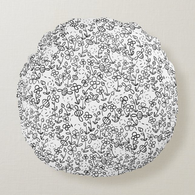 Bees in the garden round pillow (Front)