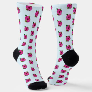Bee's Lunch Date on Pink Flower Socks