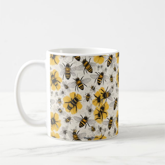 Bees Mug: Charming Bee Design Coffee Mug (Left)