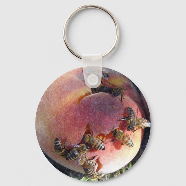 Bees on a Peach Keychain (Front)
