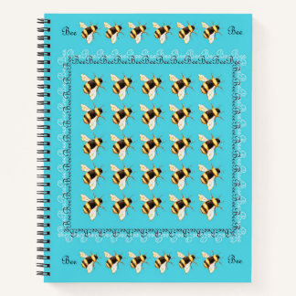 Bees on Blue Spiral Notebook