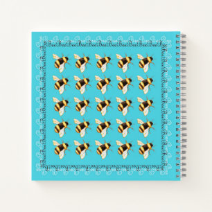 Bees on Blue Square Spiral Notebook