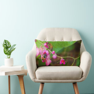 Bees On Coral Vine Flowers Photograph Lumbar Pillow